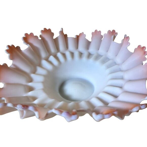 Victorian Satin Pink Glass Ruffled Edge Bowl Brides Basket Centerpiece Vintage - Picture 8 of 16
